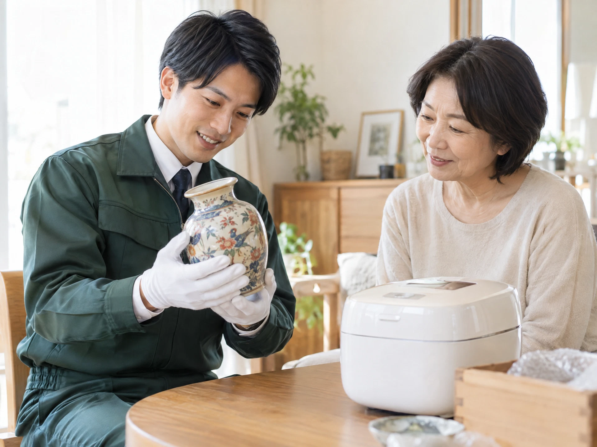 ご自宅を訪問して品物を確認する買取スタッフ